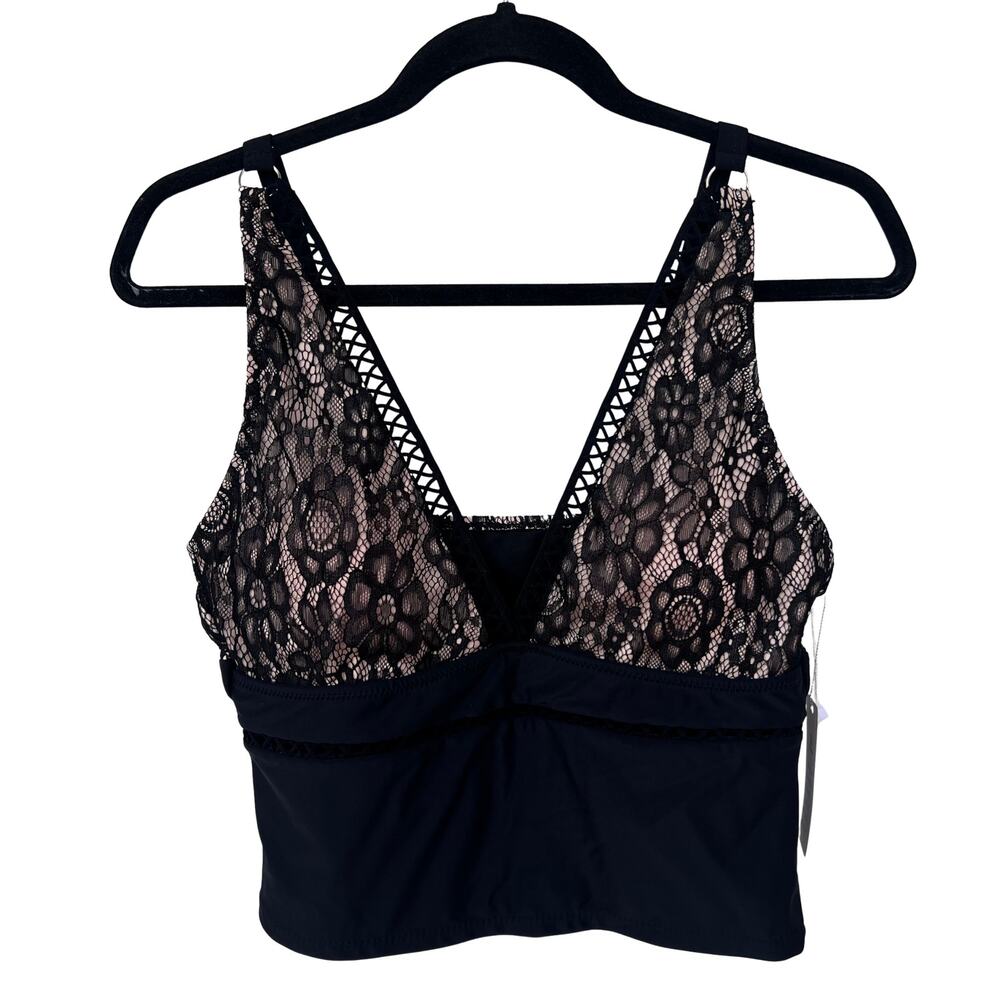 Beachsissi Black Lace Floral V-Neck Bikini Top Medium Wireless Fully Lined
